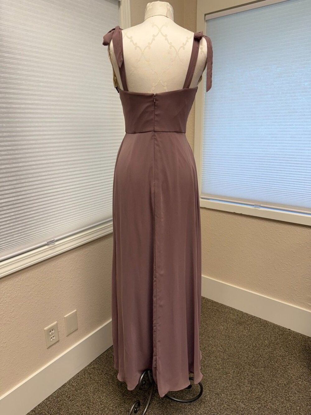 Dessy Collection 3042 Tie-Strap Chiffon Dress Front Slit French Truffle Size 4 - Picture 4 of 4